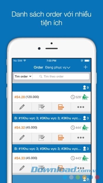 Danh sách order với nhiều tiện ích