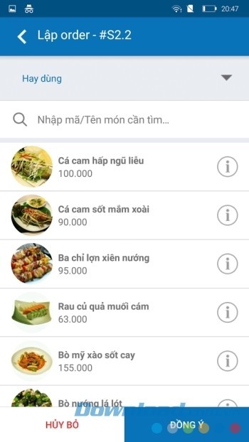 Lập order các món ăn