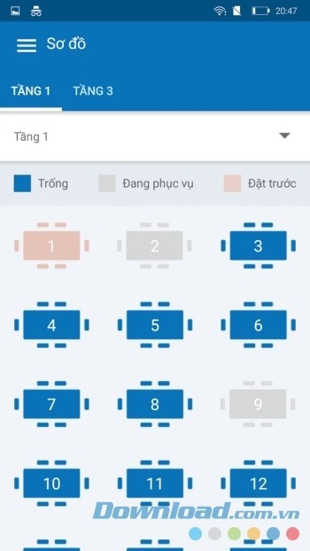 Hiển thị sơ đồ với trạng thái phục vụ trực quan