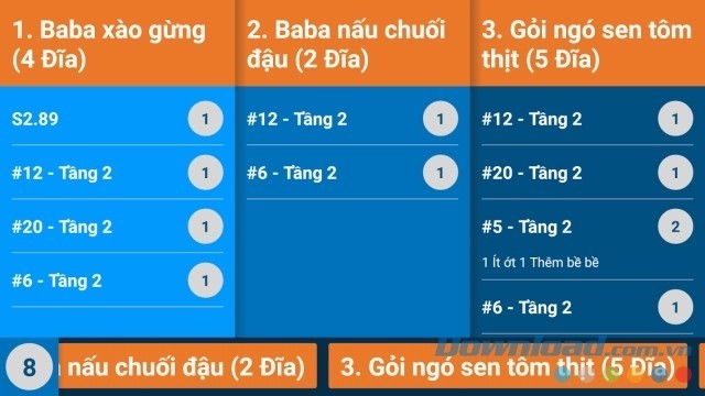 Theo dõi các món đã chế biến xong phục vụ khách hàng