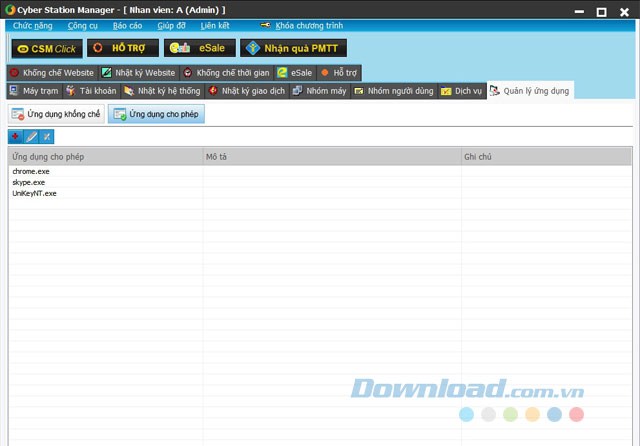 Giao diện chính CSM