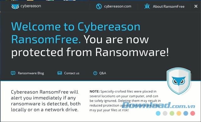 Giao diện chính của phần mềm bảo mật miễn phí Cybereason RansomFree cho máy tính