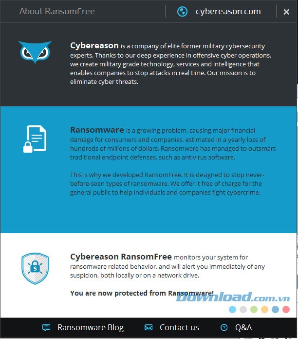 Xem nhiều thông tin hữu ích trong phần mềm bảo mật miễn phí Cybereason RansomFree cho máy tính