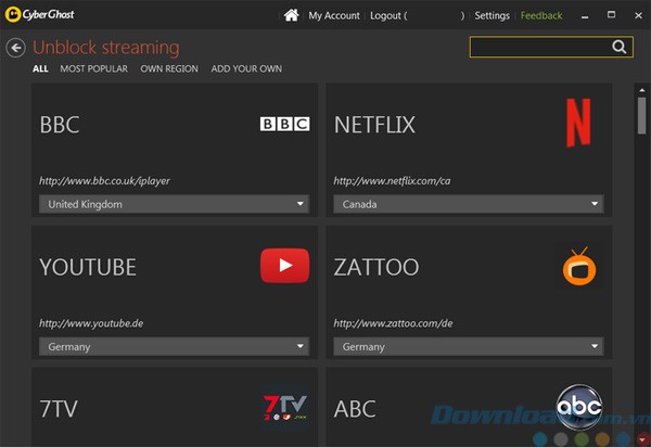 Truy cập các trang stream
