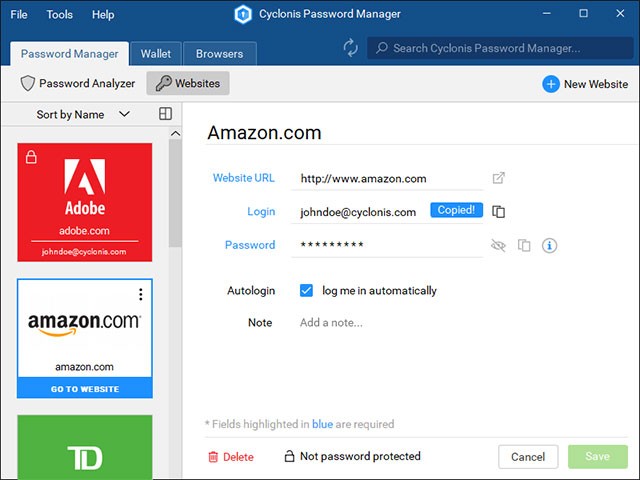 Cyclonis Password Manager là phần mềm quản lý mật khẩu, dữ liệu cá nhân an toàn, tin cậy