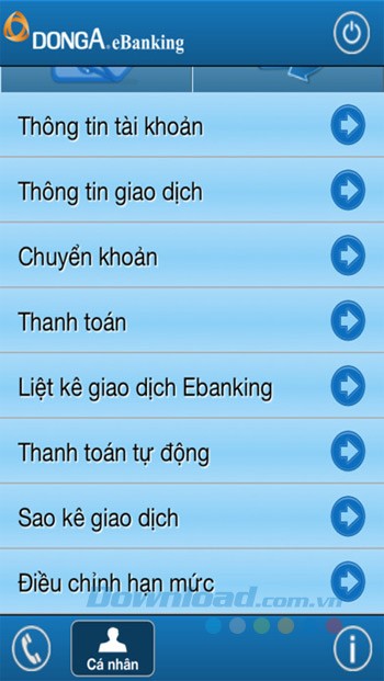 Danh mục ứng dụng DongA Internet Banking