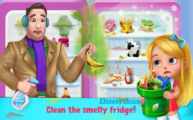 Giúp bố lau chùi và dọn dẹp tủ lạnh bừa bộn