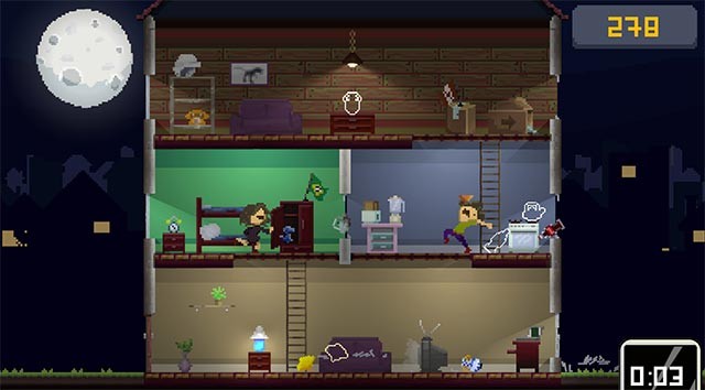 Hợp tác nhịp nhàng giữa Kate và Bob để ném đồ vật, dọn dẹp nhà và tránh làm đổ vỡ đồ đạc