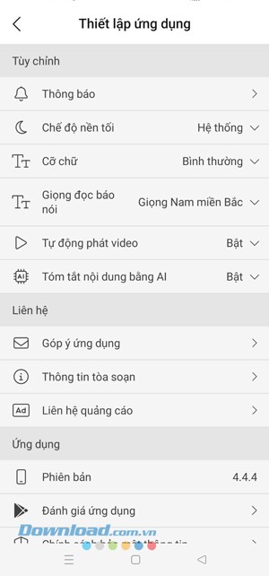 Tùy chỉnh giao diện ứng dụng Báo Dân trí