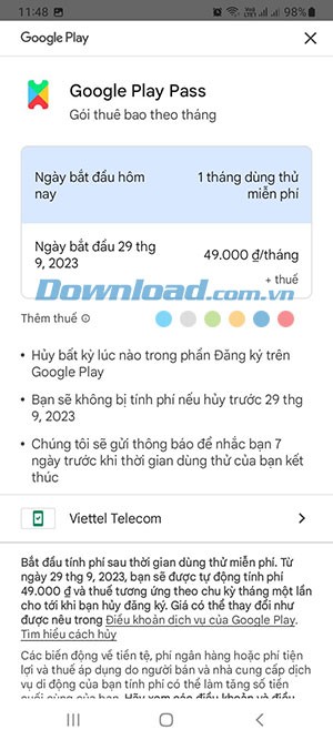Google Play Pass cho dùng thử 1 tháng, những tháng sau tính phí 49.000đ