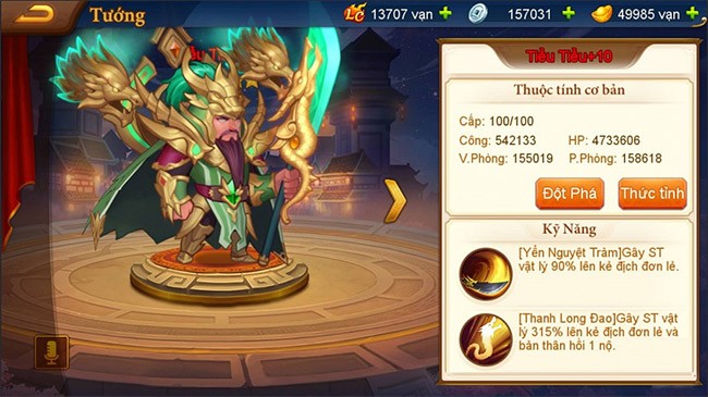 Thông tin chi tiết tướng trong Danh Tướng 3Q