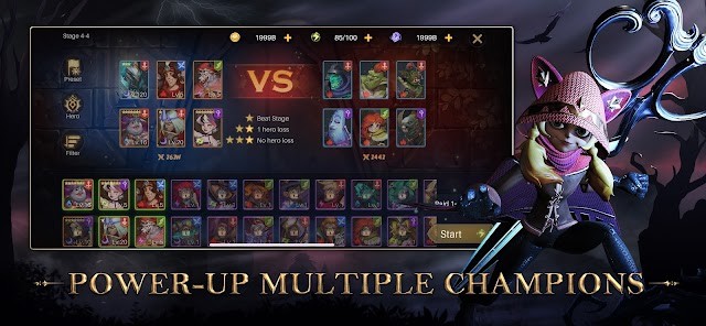 Nhiều nhà vô địch mạnh mẽ cho bạn xây dựng đội quân của mình trong game Dark Arena: Wonder Heroes