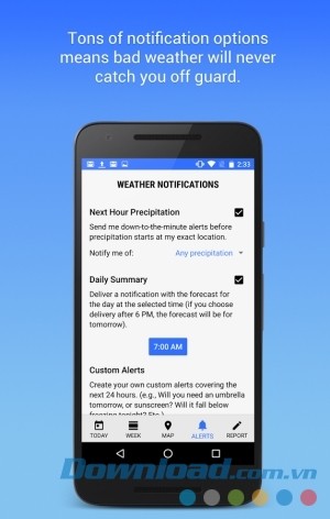 Dark Sky cho Android có tùy chọn thông báo hữu ích