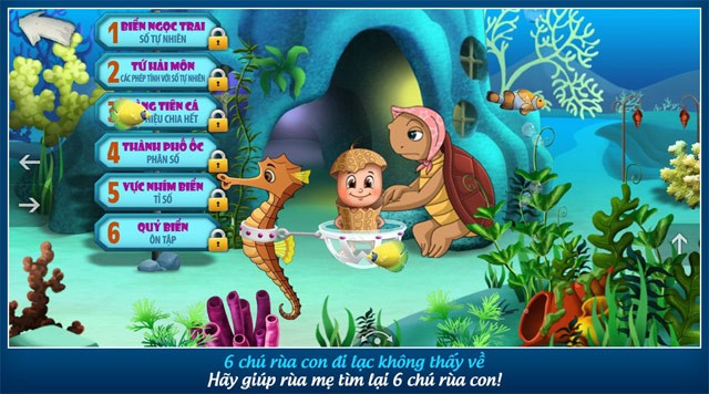 Trợ giúp tìm 6 chú rùa con bị lạc trong Đậu Lém Phiêu lưu ký - Toán 4