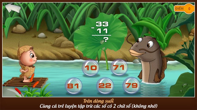 Cùng Cá Trê luyện tập trừ các số có 2 chữ số (không nhớ)