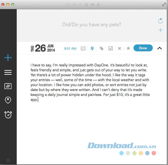 Giao diện ứng dụng Day One cho Mac