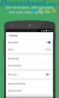 Cài đặt nhắc nhở, sửa hoạt động và khóa nhật ký