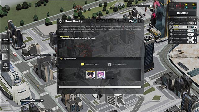 Hoàn thành các nhiệm vụ để nhận thưởng và phát triển mecha