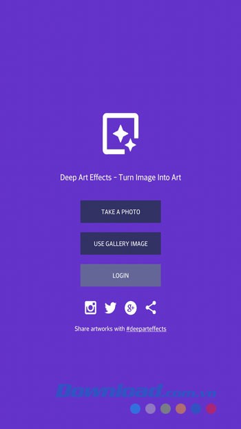 Giao diện sử dụng ứng dụng Deep Art Effects trên Android