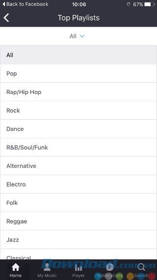 Lọc playlist theo thể loại