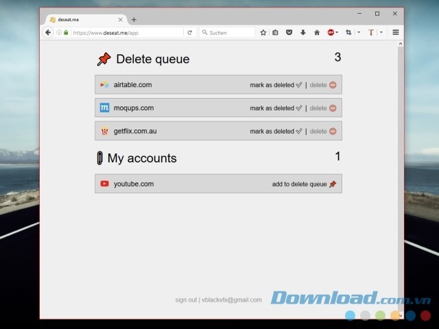 Lựa chọn những tài khoản cần xóa bỏ bằng phần mềm quản lý tài khoản Deseat.me