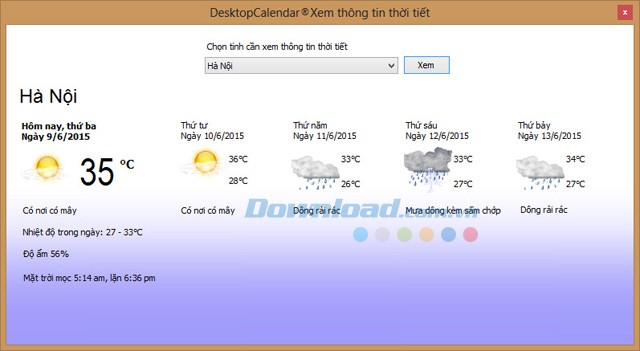 Xem thông tin thời tiết dễ dàng nhờ DesktopCalendar