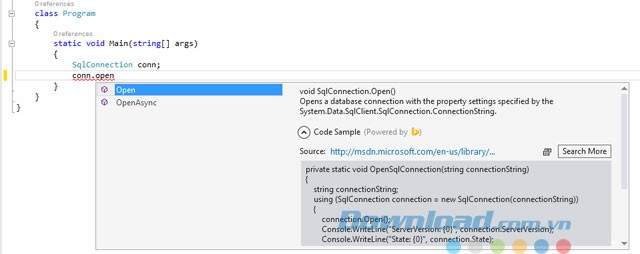 Cửa sổ IntelliSense có thể pin vào màn hình