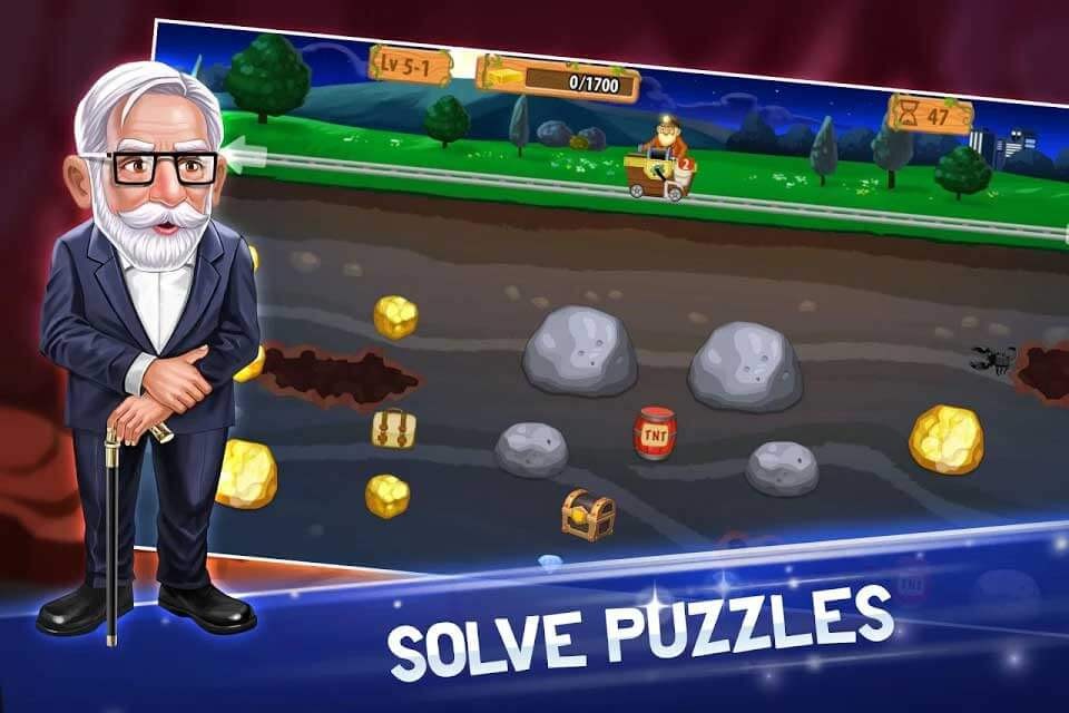 Giải quyết câu đố trong Gold Miner World Tour cho Android