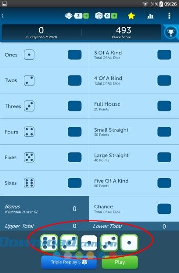 Gieo súc sắc trong game Dice With Buddies Free