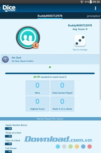 Bảng điểm trong game Dice With Buddies Free
