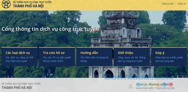Giao diện chính của Dịch vụ công trực tuyến