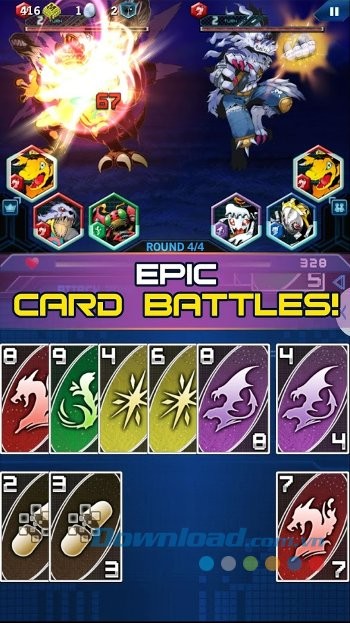 Nâng cấp nhân vật bằng cách kết hợp thẻ bài trong game Digimon Heroes