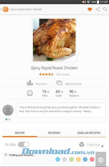 Xem thông tin món ăn trên Dinner Spinner