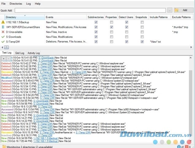 Directory Monitor hiển thị thông báo tại thời gian thực
