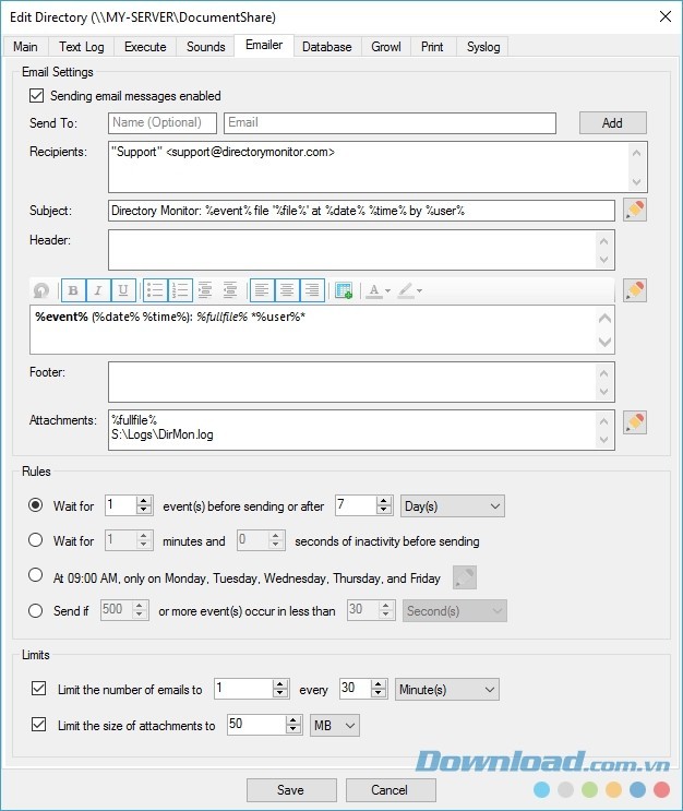 Directory Monitor gửi email về thay đổi file hệ thống