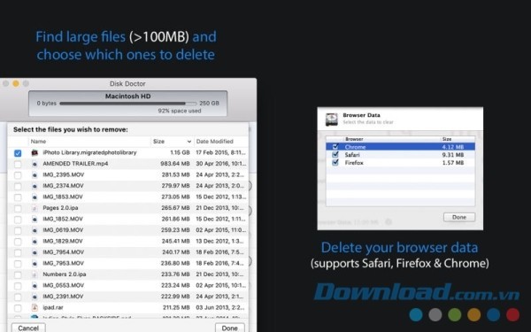 Disk Doctor cho Mac có khả năng tìm và xóa tập tin lớn trên 100MB
