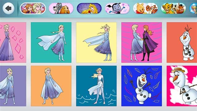 Các nhân vật trong Disney Coloring World có nhiều tư thế để tô màu