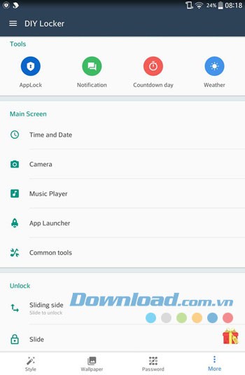 Giao diện sử dụng của ứng dụng Solo Locker