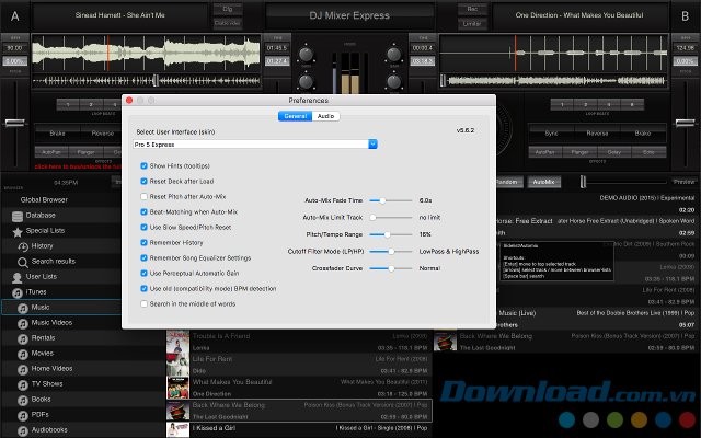 Chỉnh nhạc đa dạng bằng thanh trượt