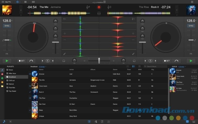 Giao diện chính của ứng dụng djay Pro cho máy tính