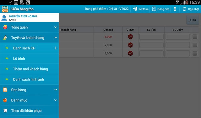 Giao diện kiểm hàng tồn kho