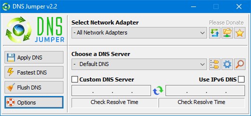 Giao diện chính của DNS Jumper 2.2