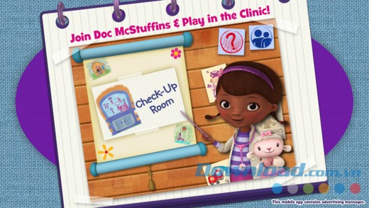 Tham gia cùng Doc McStuffins và tìm hiểu về phòng khám trong ứng dụng Doc McStuffins Color and Play cho iOS