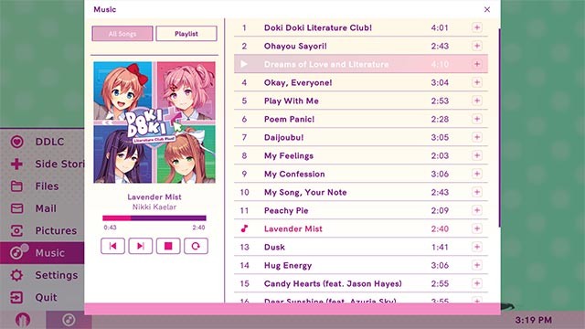 Chọn bản nhạc bất kỳ để thưởng thức trong khi chơi Literature Club