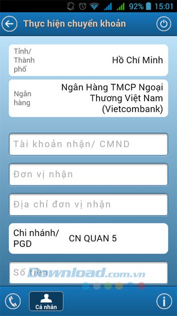 Thực hiện chuyển khoản
