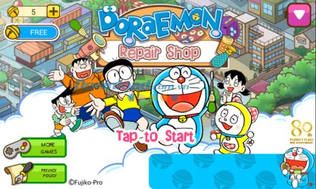 Giao diện khởi động game Doraemon Repair Shop Seasons