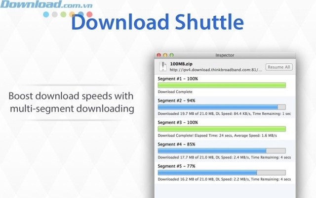 Tải file nhanh chóng nhờ phân thành nhiều luồng tải về cùng lúc