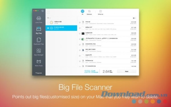 Dr. Cleaner cho Mac có khả năng quét các file dung lượng lớn