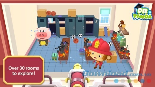 Dập tắt ngọn lửa trong 30 căn phòng khác nhau của Dr. Panda Firefighters cho iOS