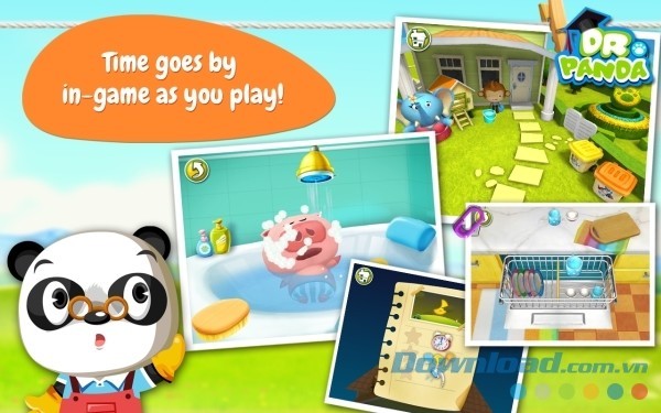 Thời gian khi chơi Dr. Panda Home cho Android sẽ thay đổi từ ngày tới đêm